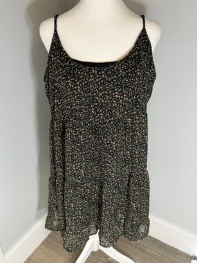 ADAM LEVINE Collection Black Floral Spaghetti-Strap Camisole Dress Size XL